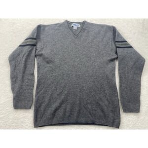 Utility Mens V-Neck Sweater Gray Lambswool Blend Striped Sleeve Size M Australia